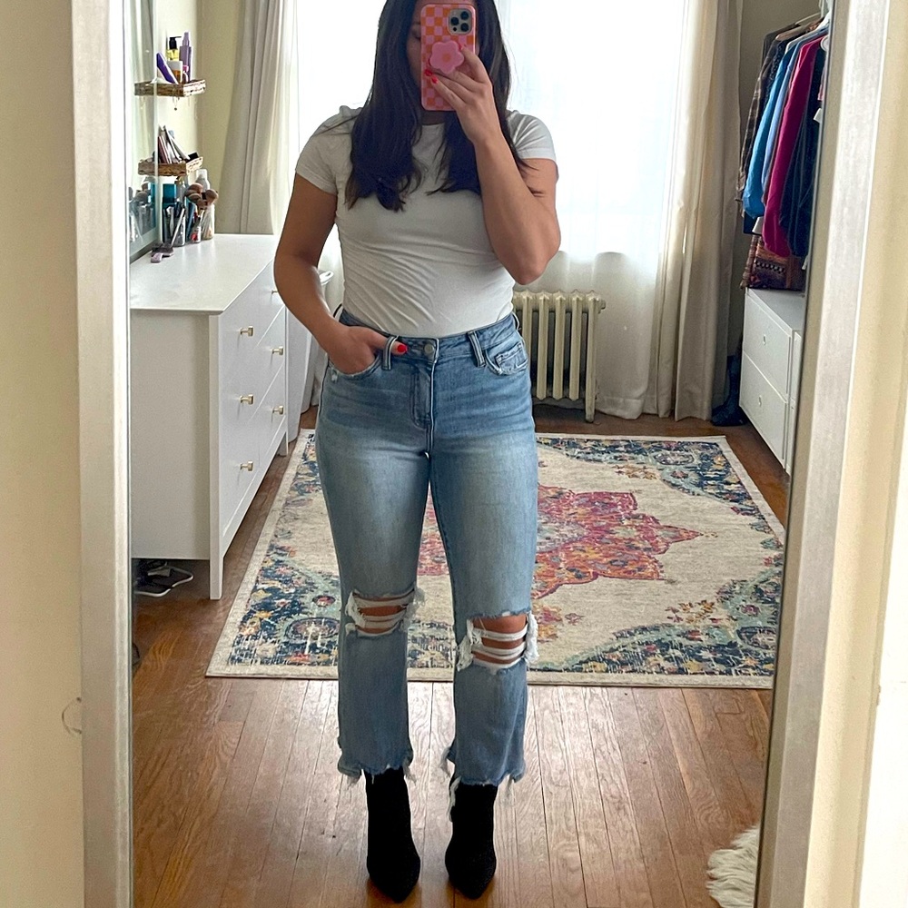Light wash, ripped, cropped, jeans